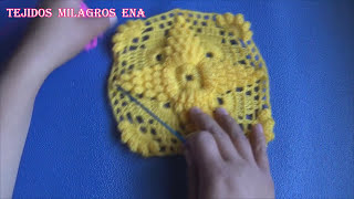 Cuadrado N° 3 Tejido a crochet en punto uvas y hojitas paso a paso para Colchitas o Mantitas de bebe [upl. by Kohn577]