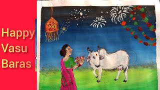 Easy Vasubaras drawing Indian festival Diwali drawing [upl. by Ignacius]