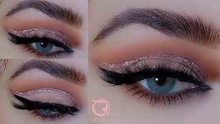 طريقة مكياج كت كريس نيود مع ايلاينر جليتر للعيون المبطنةcut crease eyeshadow tutorial [upl. by Anileva]