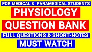 CNS  IMPORTANT QUESTIONS  PHYSIOLOGY QUESTION BANK [upl. by Weiner]