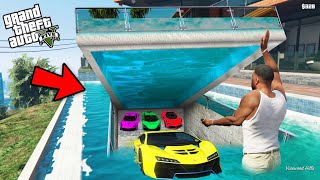 GTA 5  Franklin Find Secret Swimming Pool Base With Full Of Cars Inside His House  GTA 5 mods [upl. by Fregger]