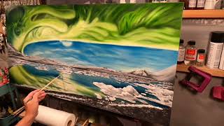 Full time lapse surreal northern lights original fine art oil painting by Bryan Steward [upl. by Hewet]