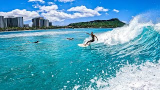 WAIKIKI TURNS ON  First Big Summer Swell ft Nobu  RAW POV [upl. by Edythe939]