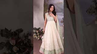 White Georgette Anarkali Salwars With Mirror work And Curve V NeckSL13812 [upl. by Eednam]