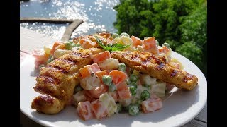 ENSALADA RUSA LIGERA CON POLLO A LA PARRILLA [upl. by Nithsa992]