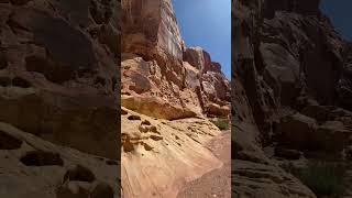 Cool wind erosion features in the rock face hiking canyon rockclimbing canyoneering desert [upl. by Novyat]