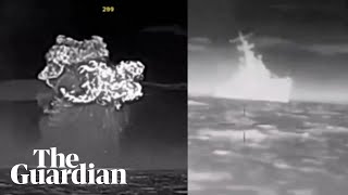 Video appears to show moment Ukraine hits Russian missile ship [upl. by Guerin795]