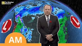 Canadas National Forecast Rare November Tornado Warning  WeatherAM [upl. by Naam212]