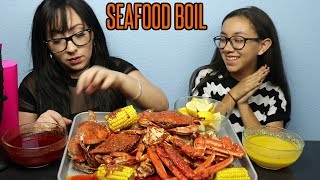 SEAFOOD BOIL MUKBANG  BLUE CRABS SNOW CRAB LEGS SHRIMP  MESSY EATING [upl. by Kared]