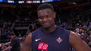 Zion Williamson speaks about win over Detroit  Pelicans at Pistons Postgame 3242024 [upl. by Htezzil]