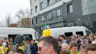 Norwich fans cheering outside Carrow Road Stadium after Norwch 1 Ipswich 0 Championship 060424 [upl. by Fidelia751]