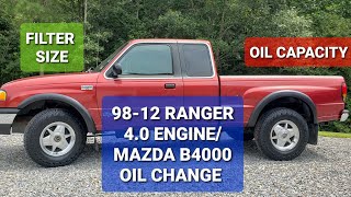 QUICK EASY 9812 Mazda b4000 Ford ranger how to change oil  filter size capacity type 40 engine [upl. by Aw]