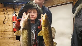 Kid catches big walleye double 2024 [upl. by Arhat]