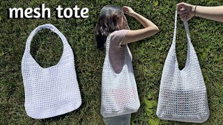 Crochet Mesh Tote Bag Tutorial [upl. by Nona391]