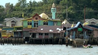 Southeast Asia  Brunei Bandar Seri Begawan structures on stilts in water village [upl. by Odlamur]