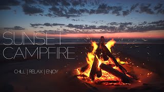 Real Sunset Campfire On Beach  Crackling Fire with Ocean Waves Sounds [upl. by Wake]