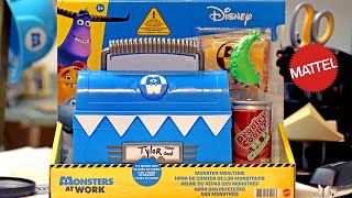 Disney Monsters at Work Toys— Mattel Tylor Tuskmon Monster Mealtime Role Play Lunchbox Set REVIEW [upl. by Grassi]