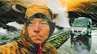 Peak of the Storm  Cozy Van Life in Atlantic Ocean Storm  Heavy Rain Solo Van Camping vanlife 2 [upl. by Narual]