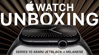 Apple Watch Series 10 Jet Black 46mm Unboxing  Slate Milanese Loop  Upgrading From Series 7 [upl. by Yehc]