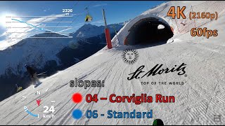 Ski run St Moritz Corviglia POV 4K  slope 04  Corviglia Run World cup [upl. by Antoinetta717]