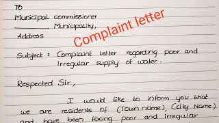 Complaint letter to authority regarding poor and irregular supply of water in English [upl. by Nnoved]