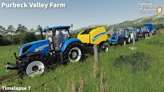 Two New Baler Making amp Selling Grass Bales Spreading Fertilizer│Purbeck Valley│FS 19│Timelapse7 [upl. by Annekam788]