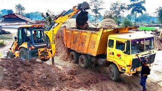 JCB 3dx Machine Loading Mud Together New Ashok Leyland Dumb Truck [upl. by Ettenim]