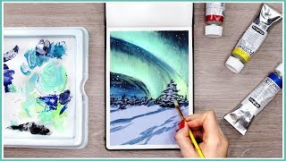 How to Paint the Northern Lights with Acrylic Paint  Art Journal Thursday [upl. by Benildis]