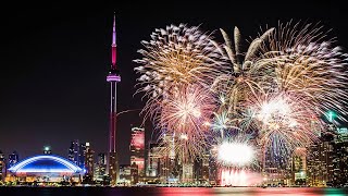 TORONTO 4K LIVE 2023 New Years Eve Fireworks Mississauga Celebration Square [upl. by Ruthy77]