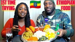 Ethiopian Food Mukbang 1st Time Trying [upl. by Schuh]