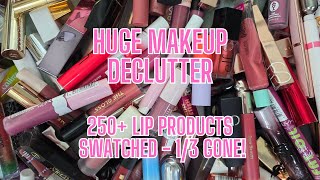 MASSIVE MAKEUP DECLUTTER – 250 LIP PRODUCTS – SwatchIng Testing Shades amp Organizing [upl. by Christensen]