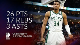 Giannis Antetokounmpo 26 pts 17 rebs 3 asts vs Rockets 2324 season [upl. by Eedissac]