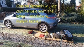 Wymiana kół opon na zimowe Honda Civic i klocków hamulcowych w Honda Jazz II  na luzie by Adam [upl. by Ruamaj]