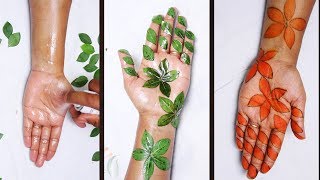 Easy Mehandi with Mehandi leaves  New Easy Trick Mehndi Design With Volini Spray  MyCreativehub [upl. by Simeon533]