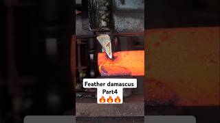 Almost done with this damascus project bladesmith damascus flypress forge blacksmith feather [upl. by Lehar459]