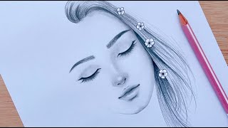 Easy Pencil sketch  How to draw A Girl face with eyes closed  step by step  Drawing Tutorial [upl. by Htennek]