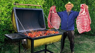 I Fried Ribs on a Homemade Barrel Grill [upl. by Zsazsa697]