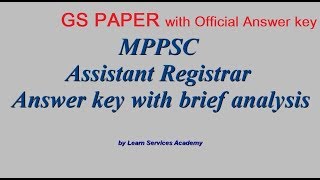 MPPSC Assistant Registrar official answer key GS paper  paper 1 [upl. by Eira]