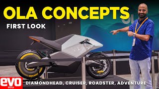 Ola Motorcycle Concepts  Sportsbike Cruiser Adventure Roadster  First Look  evo India [upl. by Mode961]