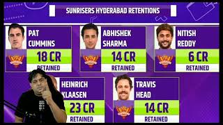 Tata IPL Retention 2025 List🧾 ☺️  Sunrisers Hyderabad 😜 [upl. by Egwan]