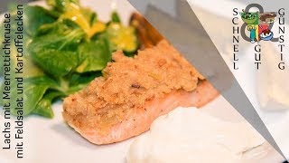 Lachs mit Meerrettichkruste mit Feldsalat und würzigen Kartoffelecken Schnell Gut amp Günstig Kochen [upl. by Tore]