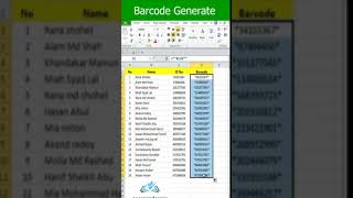 Barcode generate in Excel excel shorts shortsvideo exceltips [upl. by Salohci]