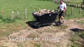 Brouette electrique Zoette  Mega jumbo bac transport bois pente 20 [upl. by Atibat]