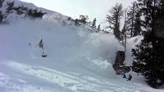 Avalanche rips snowboarder off huge cliff near Brighton Ski Resort [upl. by Lindner]