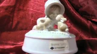 Vintage Otagiri Porcelain Music Box Brahms Lullaby Baby Talk Rubbits Animals 480p [upl. by Nosecyrb]