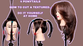 9⚪️HOW TO CUT A TEXTURED LAYERS IN 4 PONYTAILS✂️ DO IT YOUR SELF [upl. by Warp]