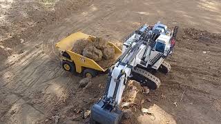 rc Liebherr R 9800 and CAT 793D loading large rocks [upl. by Lady264]