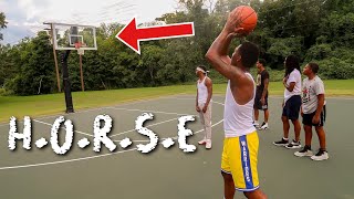 INTENSE basketball game of HORSE Half court shots and trick shots [upl. by Ttegdirb]