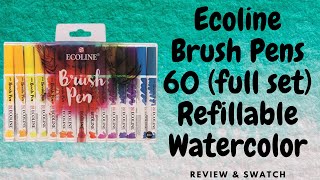 Ecoline Brush Pens  60 Full Set  Refillable Watercolor  Review amp Swatch [upl. by Grunberg315]