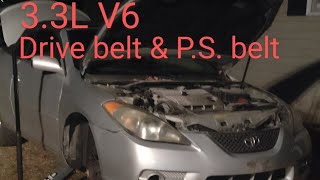 2007 Toyota solara 33L V6 drive belt and power steering belt replacement [upl. by Enilorac]